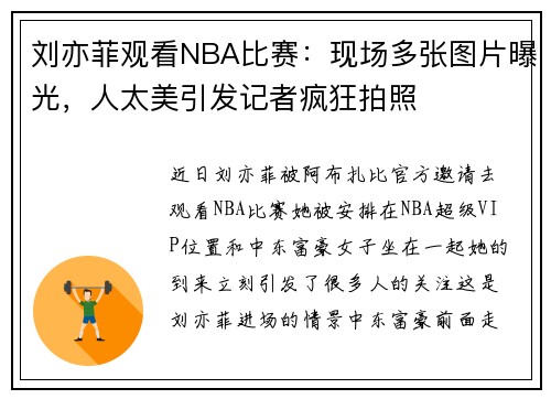 刘亦菲观看NBA比赛：现场多张图片曝光，人太美引发记者疯狂拍照