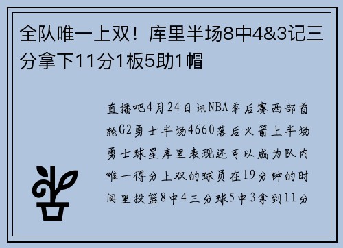 全队唯一上双！库里半场8中4&3记三分拿下11分1板5助1帽