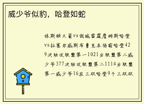 威少爷似豹，哈登如蛇